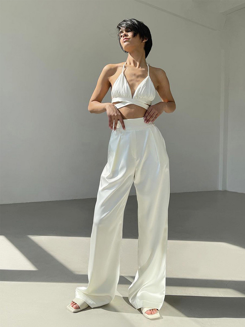 Biroja sieviešu žakete kostīmi eleganti satīna ikdienas tērpi trīsdaļīga sieviešu veste + žakete ar garām piedurknēm + plats bikšu komplekts ar augstu vidukli