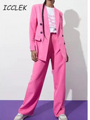 Άνοιξη 2022 Γυναικεία Παντελόνια Πράσινα Παντελόνια Κοστούμια Blazer Suits Balzer Straight Παντελόνια Γυναικεία OL Style Pink Blazer Set Solid κοστούμι