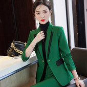 2022 Φθινόπωρο, Χειμώνας Επίσημο Γυναικείο Πράσινο Μπλέιζερ Γυναικεία επαγγελματικά κοστούμια με σετ Εργασίας Ενδύματα γραφείου Παντελόνι σε μέγεθος 5XL Μπουφάν