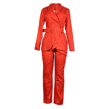 Γυναικείο Γυναικείο Γυναικείο Παντελόνι πουά Business Classic με διπλό κουμπιά Σετ παντελόνι 9 μπλέιζερ επίσημο κοστούμι δύο τεμαχίων