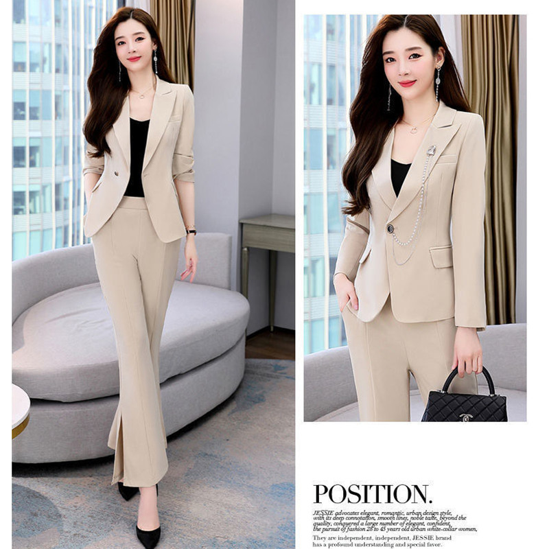Uredska dama Elegantna jakna dugih rukava s lancem bez podstave i odijelo s širokim hlačama visokog struka Vintage dvodijelni komplet ženske odjeće