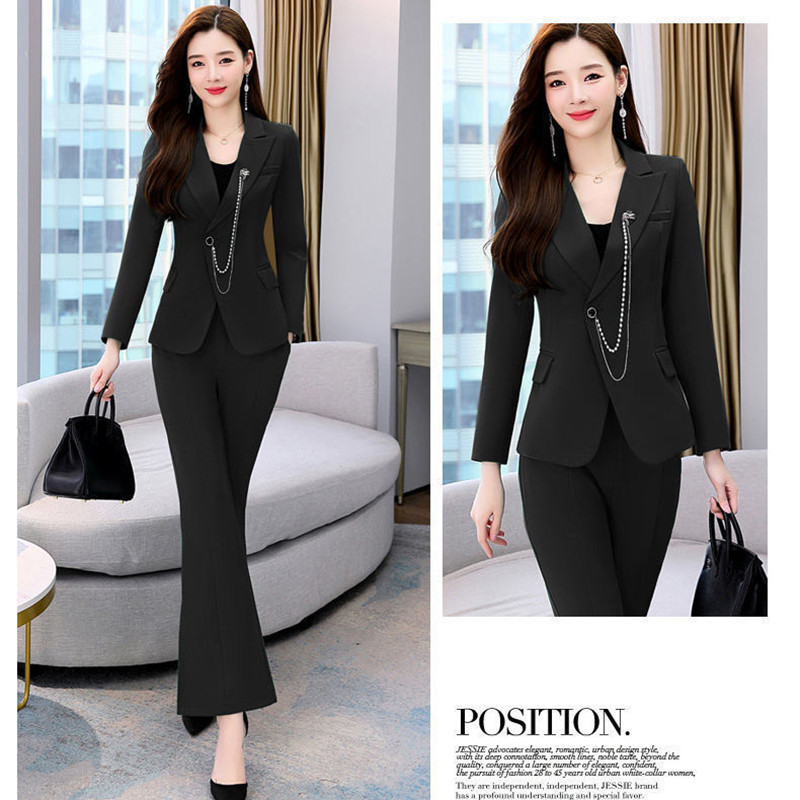 Uredska dama Elegantna jakna dugih rukava s lancem bez podstave i odijelo s širokim hlačama visokog struka Vintage dvodijelni komplet ženske odjeće