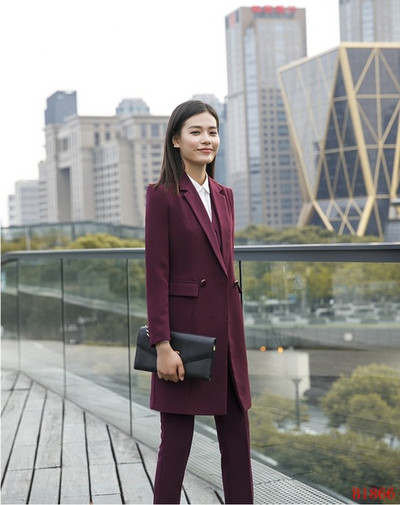 Ženska poslovna odijela 3-dijelni kompleti prsluka, hlača i jakne Ljubičasti trenč kaput Dugi sako Ženska radna odjeća