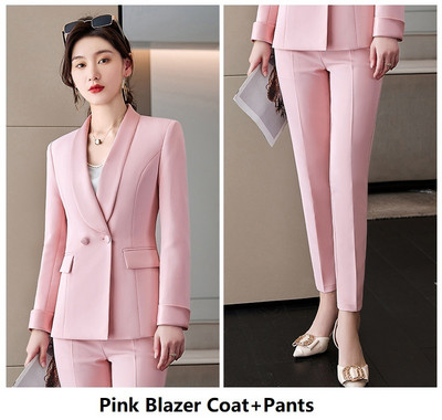 Κομψά ροζ επίσημα επαγγελματικά γυναικεία επαγγελματικά κοστούμια Άνοιξη Καλοκαίρι ομοιόμορφα στυλ Εργασίας γραφείου Κοστούμια Συνέντευξη καριέρας