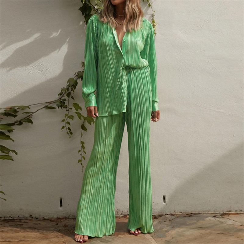 2 buc/set femei cămașă pantaloni costum culoare solidă cu mâneci lungi ocazional piele-touch pantaloni lungime întreagă cardigan cu un singur piept