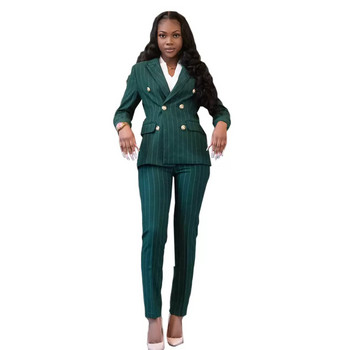 Mother of the Birde Pants Suits Hunter Green Striped Street Celebration Blazer Set Вечерно парти Абитуриентско облекло 2 части