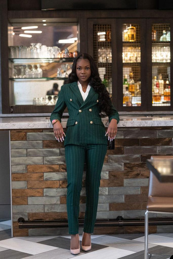 Mother of the Birde Pants Suits Hunter Green Striped Street Celebration Blazer Set Вечерно парти Абитуриентско облекло 2 части