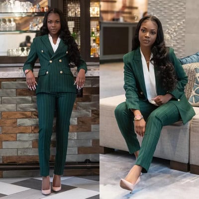 Mother of the Birde Pants Suits Hunter Green Striped Street Celebration Blazer Set Вечерно парти Абитуриентско облекло 2 части