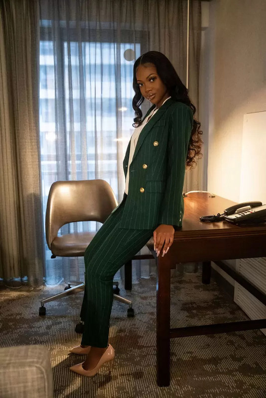 Costume pentru pantaloni pentru mama păsării, cu dungi verde vânător, set de blazer pentru sărbătorire pe stradă, pentru petrecere de seară, îmbrăcăminte de bal 2 piese