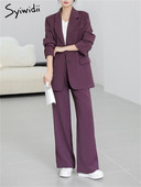 Σετ κοστουμιού Syiwidii Γυναικεία Άνοιξη 2023 Νέο υπερμεγέθη μακρυμάνικο μακρύ σακάκι με ψηλόμεσο ίσιο κοστούμι παντελόνι
