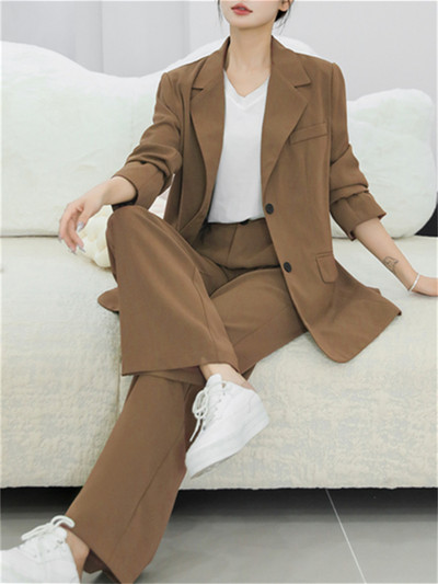 Σετ κοστουμιού Syiwidii Γυναικεία Άνοιξη 2023 Νέο υπερμεγέθη μακρυμάνικο μακρύ σακάκι με ψηλόμεσο ίσιο κοστούμι παντελόνι