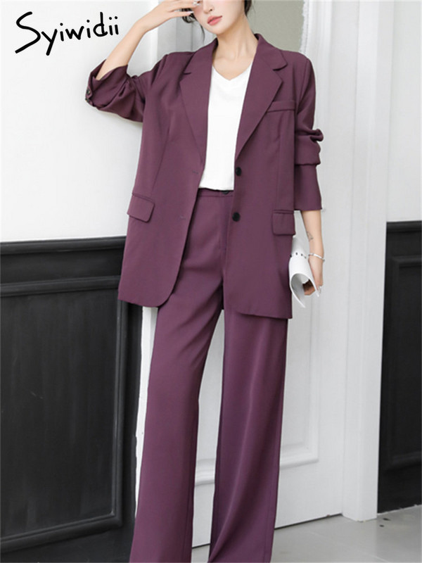 Σετ κοστουμιού Syiwidii Γυναικεία Άνοιξη 2023 Νέο υπερμεγέθη μακρυμάνικο μακρύ σακάκι με ψηλόμεσο ίσιο κοστούμι παντελόνι