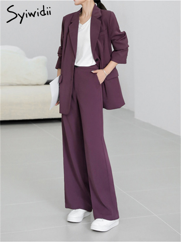 Σετ κοστουμιού Syiwidii Γυναικεία Άνοιξη 2023 Νέο υπερμεγέθη μακρυμάνικο μακρύ σακάκι με ψηλόμεσο ίσιο κοστούμι παντελόνι