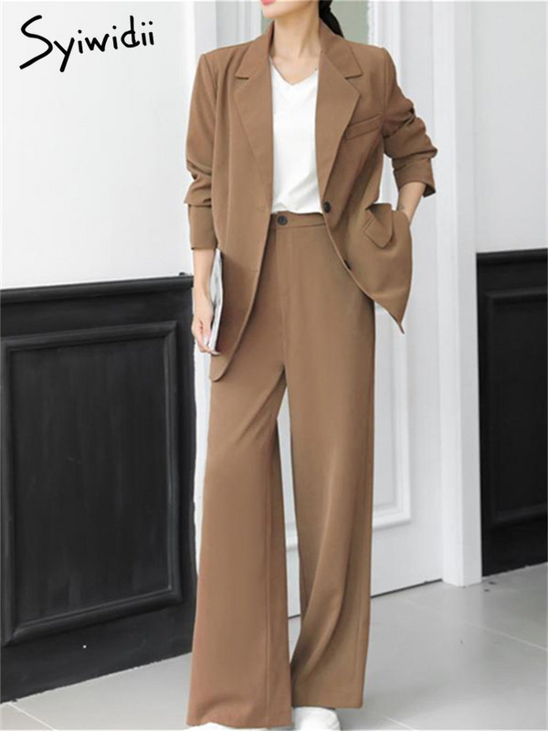 Σετ κοστουμιού Syiwidii Γυναικεία Άνοιξη 2023 Νέο υπερμεγέθη μακρυμάνικο μακρύ σακάκι με ψηλόμεσο ίσιο κοστούμι παντελόνι