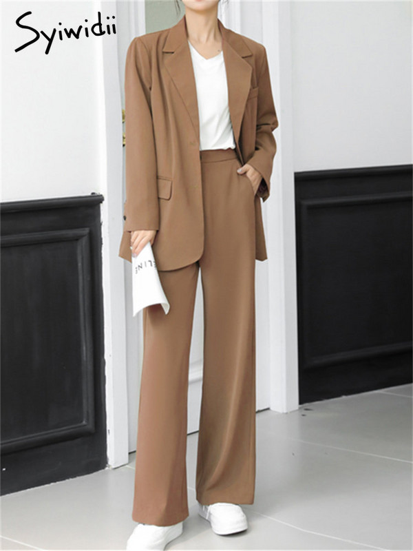 Σετ κοστουμιού Syiwidii Γυναικεία Άνοιξη 2023 Νέο υπερμεγέθη μακρυμάνικο μακρύ σακάκι με ψηλόμεσο ίσιο κοστούμι παντελόνι