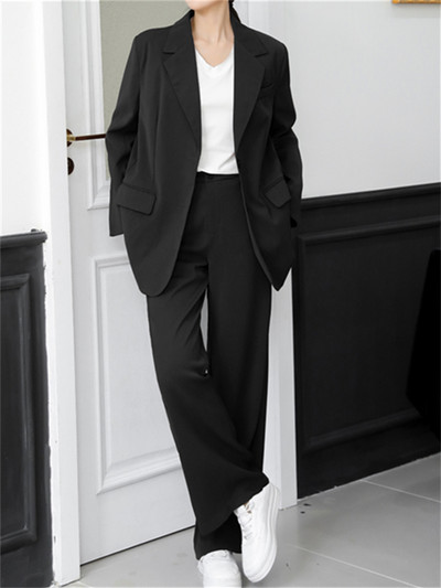 Syiwidii naiste ülikondade kontorikomplektid 2023. aasta uus ülisuur, soliidne pikkade varrukatega bleiser, naiste kõrge vöökohaga vabaaja laiade ülikondade pükste komplekt