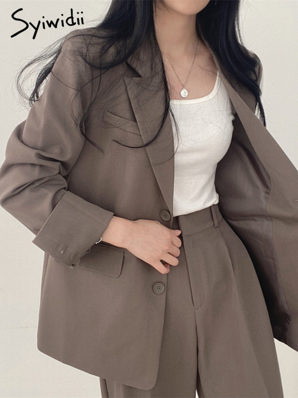 Syiwidii Blazer Femei 2023 Nou Solid cu mânecă lungă crestat modă coreeană Button Up Costume lungi Office Damă Elegant Casual Blazer