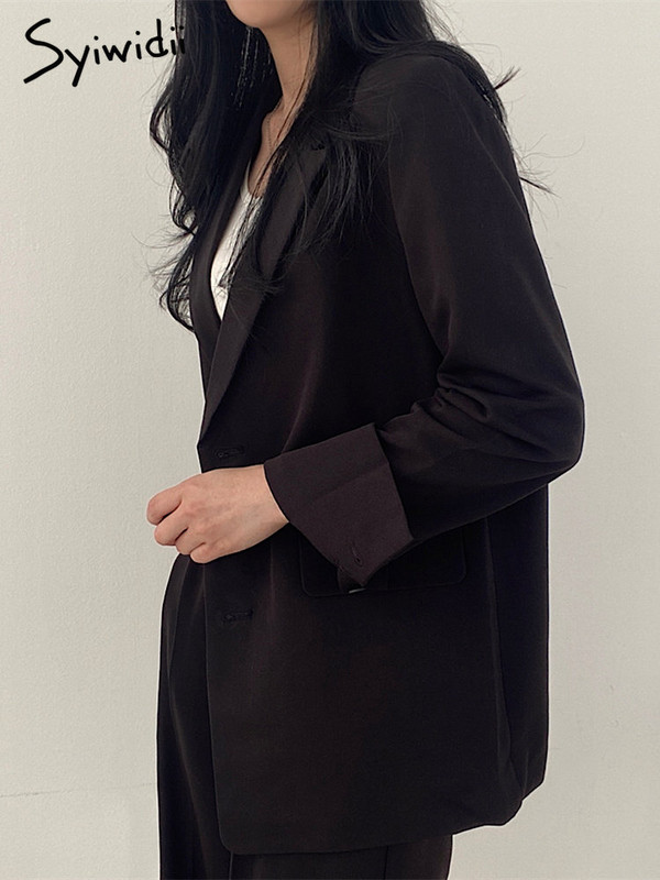 Syiwidii Blazer Femei 2023 Nou Solid cu mânecă lungă crestat modă coreeană Button Up Costume lungi Office Damă Elegant Casual Blazer