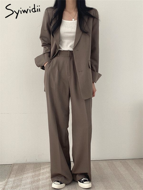 Syiwidii Blazer Femei 2023 Nou Solid cu mânecă lungă crestat modă coreeană Button Up Costume lungi Office Damă Elegant Casual Blazer