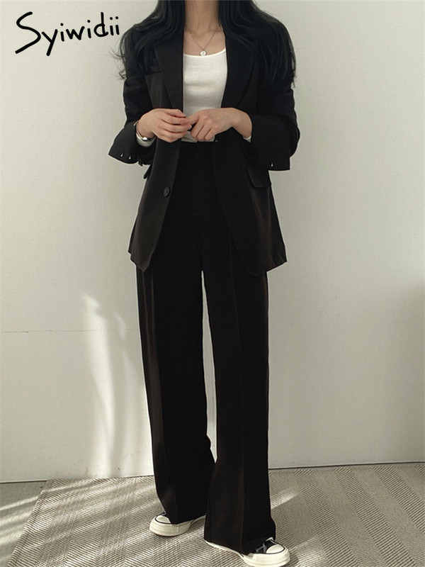 Syiwidii Blazer Femei 2023 Nou Solid cu mânecă lungă crestat modă coreeană Button Up Costume lungi Office Damă Elegant Casual Blazer