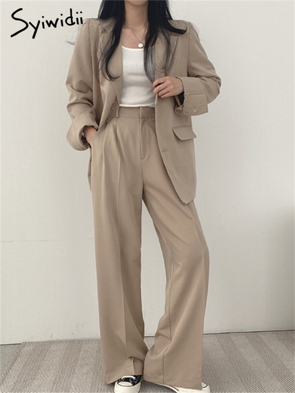 Syiwidii Blazer Femei 2023 Nou Solid cu mânecă lungă crestat modă coreeană Button Up Costume lungi Office Damă Elegant Casual Blazer