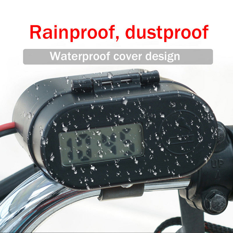 Priză pentru brichetă pentru motociclete Încărcător rapid USB dublu, voltmetru, comutator de ceas digital, afișare a timpului rezistentă la apă