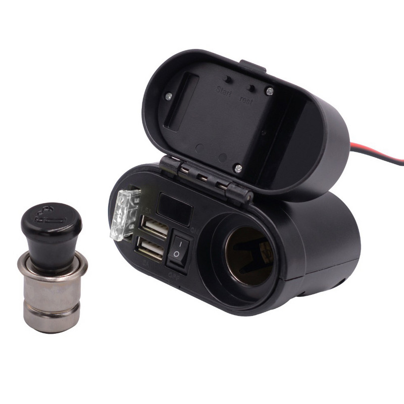 Priză pentru brichetă pentru motociclete Încărcător rapid USB dublu, voltmetru, comutator de ceas digital, afișare a timpului rezistentă la apă