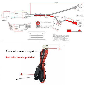 Черен/червен SAE кабел за бързо освобождаване с пръстен с предпазител, клемен конектор, зарядно устройство за батерия, удължител, адаптерен проводник 16AWG