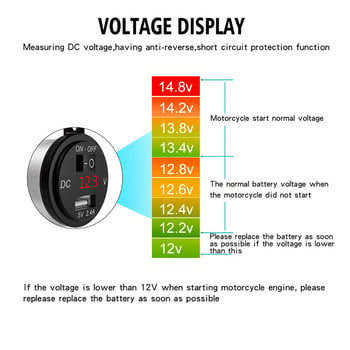 С превключвател Мотоциклетно USB зарядно устройство Водоустойчиво бързо зарядно устройство за кола Адаптер за мобилен телефон 2.4A Цифров дисплей