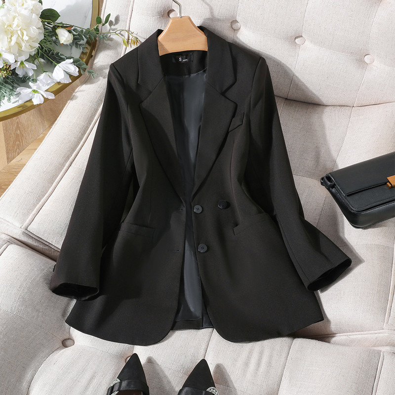 Augstas kvalitātes sieviešu biroja bikškostīms sievietēm ar garām piedurknēm, vienrindas kafija zils, melns, divu gabalu komplekts darbam