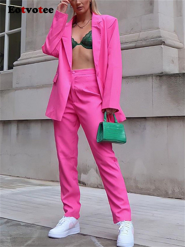 Σετ 2 τεμαχίων Eotvotee Suits για γυναίκες Κορεάτικη μόδα Σετ παντελόνι με φαρδύ πόδι με ψηλόμεσο μεγάλο μακρυμάνικο μονόχρωμο κοστούμι 2023