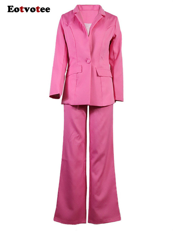 Σετ 2 τεμαχίων Eotvotee Suits για γυναίκες Κορεάτικη μόδα Σετ παντελόνι με φαρδύ πόδι με ψηλόμεσο μεγάλο μακρυμάνικο μονόχρωμο κοστούμι 2023