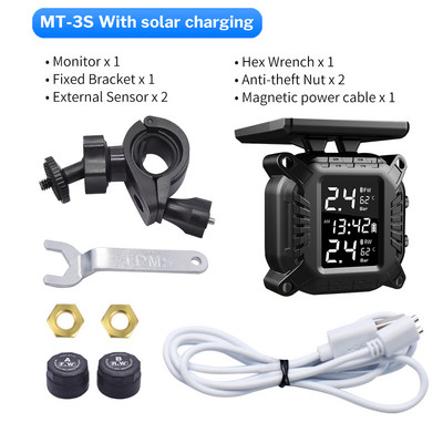 Deelife Motocicletă TPMS Sistem de monitorizare a presiunii în anvelope pentru motociclete pentru motociclete, scuter, 2 roți, senzor de anvelope solar TMPS