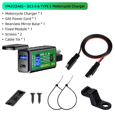 Deelife 12V USB punjač za motocikle Vodootporna utičnica Voltmetar Adapter za brzo punjenje na USB Type-C Dodaci za motocikle