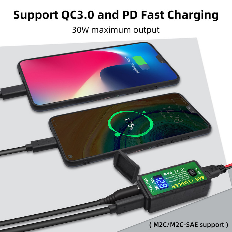 Deelife 12V USB punjač za motocikle Vodootporna utičnica Voltmetar Adapter za brzo punjenje na USB Type-C Dodaci za motocikle