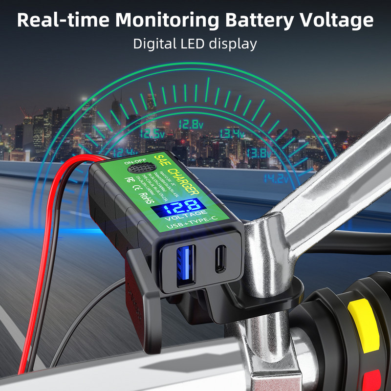 Deelife 12V USB punjač za motocikle Vodootporna utičnica Voltmetar Adapter za brzo punjenje na USB Type-C Dodaci za motocikle