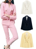 ZA ülikond + püksid 2021 suvine uus naiste metsik kaherealine vabaaja bleiser + nööbiga kõrge vöökohaga püksid professionaalsed rõivad