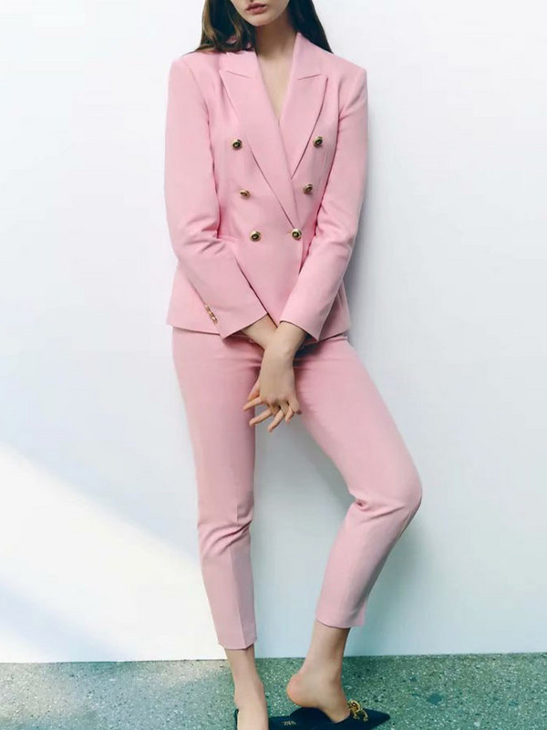 ZA ülikond + püksid 2021 suvine uus naiste metsik kaherealine vabaaja bleiser + nööbiga kõrge vöökohaga püksid professionaalsed rõivad