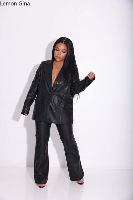 Lemin Gina kunstnahast naiste komplekt, bleisertop ja sirged püksid, kostüüm, kaks 2-osalist komplekti, naiste stiilne spordidress, PU Elegang varustus