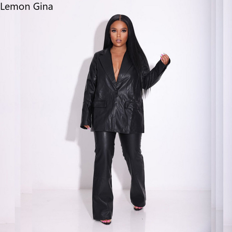 Lemin Gina kunstnahast naiste komplekt, bleisertop ja sirged püksid, kostüüm, kaks 2-osalist komplekti, naiste stiilne spordidress, PU Elegang varustus