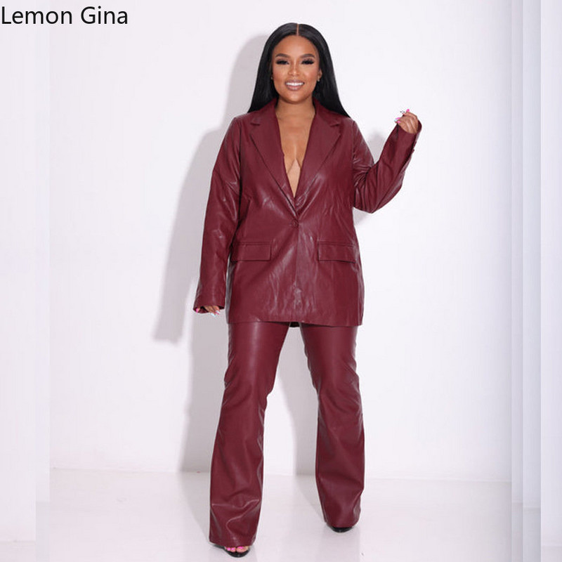 Lemin Gina kunstnahast naiste komplekt, bleisertop ja sirged püksid, kostüüm, kaks 2-osalist komplekti, naiste stiilne spordidress, PU Elegang varustus