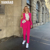 VANHAO elegantas sieviešu bikses un garām piedurknēm pieskaņotie tērpi biroja dāmu eleganti divi 2 gabalu komplekti, 2022. gada vairumtirdzniecības piegāde