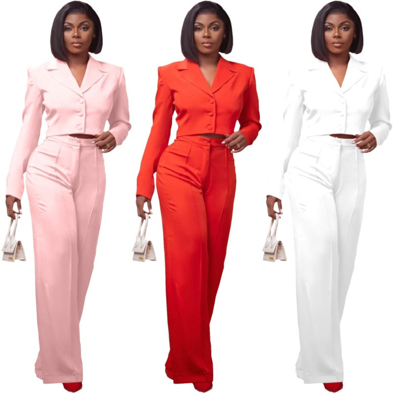 Naiste vabaaja kaheosaline pikkade varrukatega ülikond + pükskostüüm ühevärvilised sirge säärega püksid, sügisese üherealised õhukesed naisteriided