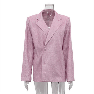 Botvotee Sequined Suits Σετ 3 τεμαχίων για γυναίκες 2023 Σετ παντελόνι μονόχρωμο μακρυμάνικο oversized σακάκι με ψηλόμεσο φαρδύ πόδι ίσιο