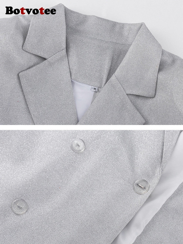 Botvotee Sequined Suits Σετ 3 τεμαχίων για γυναίκες 2023 Σετ παντελόνι μονόχρωμο μακρυμάνικο oversized σακάκι με ψηλόμεσο φαρδύ πόδι ίσιο