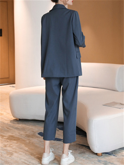 Syiwidii Set de 2 piese pentru femei, cu mâneci lungi, cu nasturi, sacou casual supradimensionat, cu talie înaltă, cu picioare late, pantaloni drepti