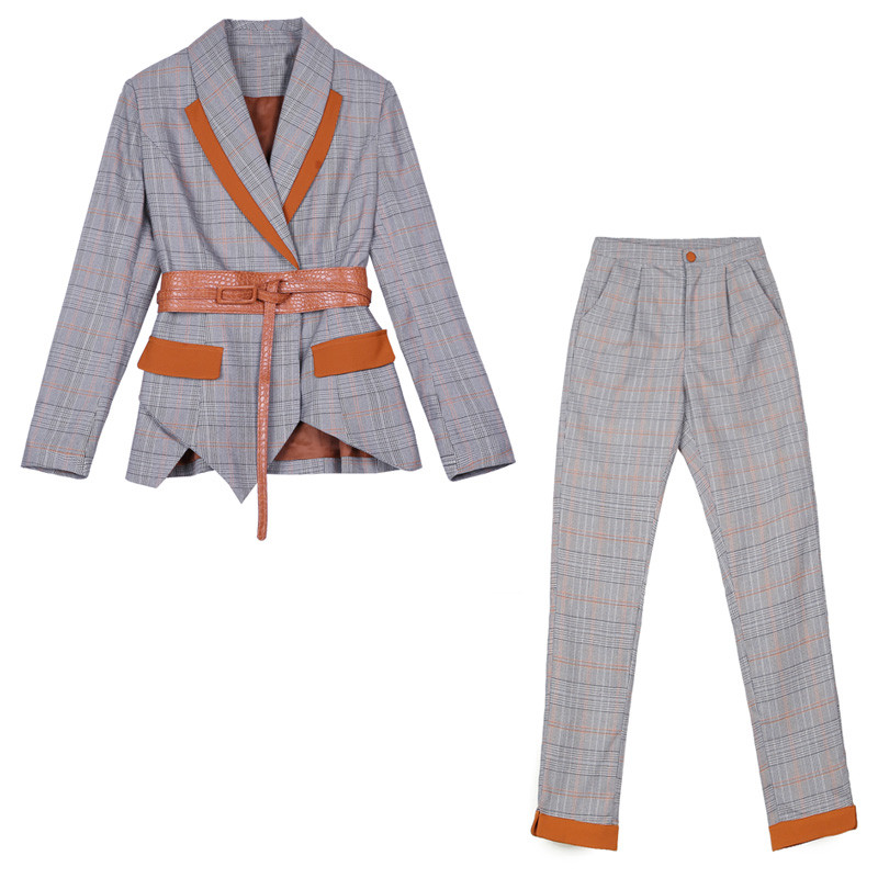 ținute de toamnă pentru femei Costum de damă ocazional Set două piese de primăvară elegante pentru damă Blazer în carouri Jachete Business și pantaloni creion Costume