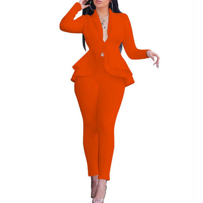 Jachetă Formală Damă Pantaloni Set Costum Blazer De Lucru Afaceri Volane Tinute Birou Set Culoare Unică