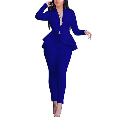 Jachetă Formală Damă Pantaloni Set Costum Blazer De Lucru Afaceri Volane Tinute Birou Set Culoare Unică