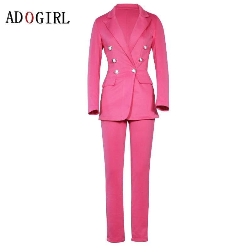 Adogirl Costum de afaceri pentru femei Seturi de birou Set elegant 2 piese Blazer Jachetă Pantaloni Haine dublu cu mânecă lungă la piept 2020